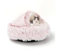 Niche ronde avec capuche pour chat et chaton, lit gigogne pour animal de compagnie, chatons, chiots et petits chiens, lit coupe-vent auto-chauffant (diamètre : 50 cm, rose)