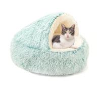 Niche ronde avec capuche pour chat et chaton, lit gigogne pour animal domestique d'intérieur pour chatons, chiots et petits chiens, lit coupe-vent auto-chauffant (diamètre : 50 cm, vert)