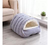 Niche semi-fermée apaisante pour chat, niche amovible et portable pour chien de petite taille, chaton, chiot, igloo, lit chaud à capuche et lavable, niche portable (bleu, S 48 x 30 x 20 cm)
