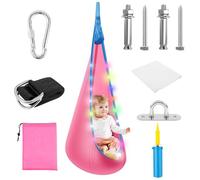 Niche suspendue, siège à bascule pour enfant, avec bandes LED, portable, coussin gonflable, fauteuil suspendu, charge maximale 80 kg, pour l'intérieur et l'extérieur, rose avec lumière