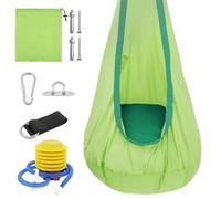 Niche suspendue, siège à bascule pour enfant, balançoire portable avec coussin gonflable, fauteuil suspendu, fauteuil à bascule avec sac, charge maximale 80 kg, pour l'intérieur et l'extérieur, vert