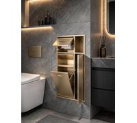 Niche WC Encastrable, Porte-Papier Toilette en Inox 304 | Solution 5-en-1 avec porte-papier, compartiment ouvert et poubelle amovible.(Gold)