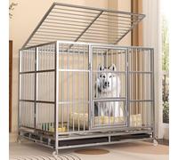 Nichee Chien Chenil for Chien Exterieur Équipé De roulettes Pivotantes Et d'une Petite Porte Pliable Fabriqué en Tubes Ronds Et Carrés Galvanisés Lumièree De Toit Amovible(Silver,128 * 94 * 109cm)