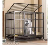 Nichee Chien Chenil for Chien Exterieur Équipé De roulettes Pivotantes Et d'une Petite Porte Pliable Fabriqué en Tubes Ronds Et Carrés Galvanisés Lumièree De Toit Amovible(Black,128 * 94 * 109cm)