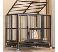 Nichee Chien Chenil for Chien Exterieur Équipé De roulettes Pivotantes Et d'une Petite Porte Pliable Fabriqué en Tubes Ronds Et Carrés Galvanisés Lumièree De Toit Amovible(Black,108 * 73 * 92cm)