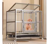 Nichee Chien Chenil for Chien Exterieur Équipé De roulettes Pivotantes Et d'une Petite Porte Pliable Fabriqué en Tubes Ronds Et Carrés Galvanisés Lumièree De Toit Amovible(Silver,77 * 55 * 76cm)