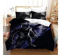 NICHIYO Black Panther Parure de lit 3 pièces en microfibre avec housse de couette et taies d'oreiller Impression numérique 3D (12, lit simple 135 x 200 cm)