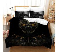 NICHIYO Black Panther Parure de lit 3 pièces en microfibre avec housse de couette et taies d'oreiller Impression numérique 3D (220 x 240 cm)