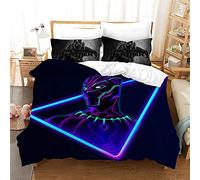 NICHIYO Black Panther Parure de lit - Housse de couette et taie d'oreiller, microfibre, 3D Digital Print Parure de lit 3 pièces (housse de couette + taies d'oreiller) (4,King 220 x 240 cm)
