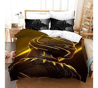 NICHIYO Black Panther Parure de lit - Housse de couette et taie d'oreiller, microfibre, 3D Digital Print Parure de lit 3 pièces (housse de couette + taies d'oreiller) (1,Single 135 x 200 cm)