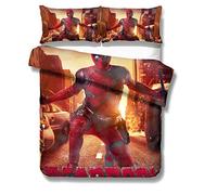NICHIYO Deadpool Parure de lit - Housse de couette et taie d'oreiller, microfibre, 3D Digital Print Parure de lit 3 pièces (housse de couette + taies d'oreiller), (2,Single 135 x 200 cm)