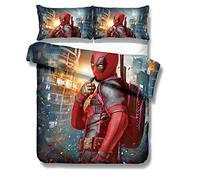 NICHIYO Deadpool Parure de lit - Housse de couette et taie d'oreiller, microfibre, 3D Digital Print Parure de lit 3 pièces (housse de couette + taies d'oreiller) (1,Double 200 x 200 cm)