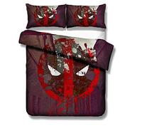 NICHIYO Deadpool Parure de lit - Housse de couette et taie d'oreiller, microfibre, 3D Digital Print Parure de lit 3 pièces (housse de couette + taies d'oreiller) (4,King 240 x 220 cm)