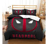 NICHIYO Deadpool Parure de lit - Housse de couette et taie d'oreiller, microfibre, 3D Digital Print Parure de lit 3 pièces (housse de couette + taies d'oreiller) (5,King 240 x 220 cm)