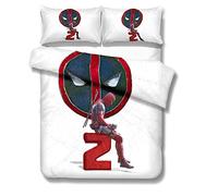 NICHIYO Deadpool Parure de lit - Housse de couette et taie d'oreiller, microfibre, 3D Digital Print Parure de lit 3 pièces (housse de couette + taies d'oreiller), (8,Single 135 x 200 cm)