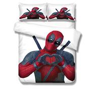 NICHIYO Deadpool Parure de lit - Housse de couette et taie d'oreiller, microfibre, 3D Digital Print Parure de lit 3 pièces (housse de couette + taies d'oreiller) (7,King 240 x 220 cm)