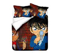 NICHIYO Detective Conan Parure de lit 3 pièces avec housse de couette et taie d'oreiller, en microfibre, impression numérique 3D (17,Doubie 200 x 200 cm)
