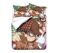 NICHIYO Detective Conan Parure de lit 3 pièces avec housse de couette et taie d'oreiller, en microfibre, impression numérique 3D (2,Doubie 200 x 200 cm)