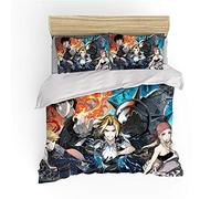 NICHIYO Fullmetal Alchemist Parure de lit 3 pièces avec housse de couette et taie d'oreiller, microfibre, impression numérique 3D (18, double 200 x 200 cm)
