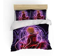 NICHIYO Fullmetal Alchemist Parure de lit, housse de couette et taie d'oreiller, en microfibre, impression numérique 3D, parure de lit en trois pièces (8, double 200 x 200 cm + 80 x 80 cm)