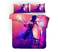 NICHIYO Michael Jackson Parure de lit 3 pièces avec housse de couette et taie d'oreiller, microfibre, impression numérique 3D (housse de couette et taies d'oreiller) (11, simple 135 x 200 cm)