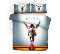 NICHIYO Michael Jackson Parure de lit avec housse de couette et taie d'oreiller, microfibre, impression numérique 3D (3 pièces) (15, King 220 x 240 cm)