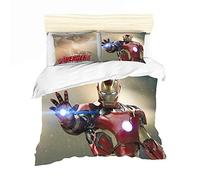 NICHIYO Parure de lit The Avengers - Housse de couette et taie d'oreiller - Microfibre - Impression numérique 3D - 3 pièces (7, King 240 x 220 cm)