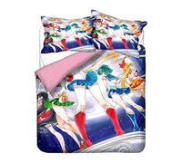 NICHIYO Sailor Moon Parure de lit 3 pièces avec housse de couette et taie d'oreiller, en microfibre, impression numérique 3D (17,Doubie 200 x 200 cm)