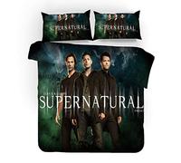 NICHIYO Supernatural Season Parure de lit 3 pièces avec housse de couette et taies d'oreiller, en microfibre, impression numérique 3D, (5, lit simple 135 x 200 cm)