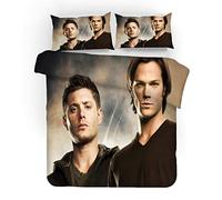 NICHIYO Supernatural Season Parure de lit 3 pièces en microfibre avec housse de couette et taies d'oreiller Impression numérique 3D (12, lit simple 135 x 200 cm)