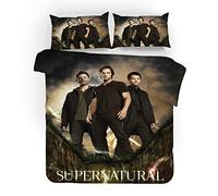 NICHIYO Supernatural Season Parure de lit - Housse de couette et taie d'oreiller, Microfibre, Impression numérique 3D parure de lit 3 pièces (housse de couette + taies d'oreiller) (7, King 240 x 220