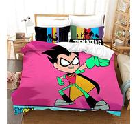 NICHIYO Teen Titans Parure de lit - Housse de couette et taie d'oreiller, microfibre, 3D Digital Print Parure de lit 3 pièces (housse de couette + taies d'oreiller) (10,Single 135 x 200 cm)