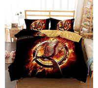 NICHIYO The Hunger Games Parure de lit 3 pièces en microfibre avec housse de couette et taie d'oreiller Impression numérique 3D (3, pour lit simple 135 x 200 cm)