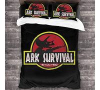 NICHIYOBI ARK: Survival Evolved Parure de lit, housse de couette et taie d'oreiller, en microfibre, impression numérique 3D, parure de lit en trois pièces (25, double 200 x 200 cm)