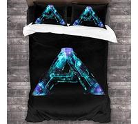 NICHIYOBI ARK : Survival Evolved Parure de lit, housse de couette et taie d'oreiller, en microfibre, impression numérique 3D, parure de lit en trois pièces (2, double 200 x 200 cm + 80 x 80 cm)