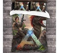 NICHIYOBI ARK: Survival Evolved Parure de lit, housse de couette et taie d'oreiller, en microfibre, impression numérique 3D, parure de lit en trois pièces (8, simple 135 x 200 cm + 80 x 80 cm)