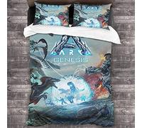 NICHIYOBI ARK: Survival Evolved Parure de lit, housse de couette et taie d'oreiller, en microfibre, impression numérique 3D, parure de lit en trois pièces (5, King 240 x 220 cm + 80 * 80 cm)