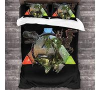 NICHIYOBI ARK : Survival Evolved Parure de lit, housse de couette et taie d'oreiller, microfibre, impression numérique 3D, parure de lit en trois pièces (1, double 200 x 200 cm + 80 x 80 cm)