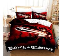 NICHIYOBI Black Clover Parure de lit, housse de couette et taie d'oreiller, en microfibre, impression numérique 3D, parure de lit en trois pièces (1,140 x 210 cm + 80 x 80 cm)