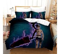 NICHIYOBI Black Clover Parure de lit, housse de couette et taie d'oreiller, en microfibre, impression numérique 3D, parure de lit en trois pièces (5, King 240 x 220 cm)