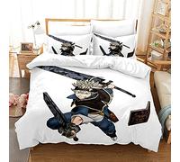 NICHIYOBI Black Clover Parure de lit, housse de couette et taie d'oreiller, en microfibre, impression numérique 3D, parure de lit en trois pièces (3, simple 135 x 200 cm + 80 x 80 cm)