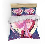 NICHIYOBI Darling in The FRANXX Zero Two Parure de lit 3 pièces avec housse de couette et taie d'oreiller, microfibre, impression numérique 3D (12, lit simple 135 x 200 cm)