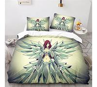 NICHIYOBI Fairy Tail Parure de lit 3 pièces en microfibre avec housse de couette et taie d'oreiller, impression numérique 3D (18, lit simple 135 x 200 cm + 80 x 80 cm)