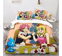 NICHIYOBI Fairy Tail Parure de lit, housse de couette et taie d'oreiller, en microfibre, impression numérique 3D, parure de lit en trois pièces (11, double 200 x 200 cm)