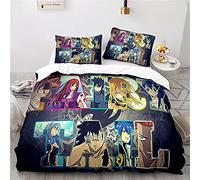NICHIYOBI Fairy Tail Parure de lit, housse de couette et taie d'oreiller, en microfibre, impression numérique 3D, parure de lit en trois pièces (15, double 200 x 200 cm + 80 x 80 cm)