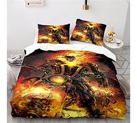 NICHIYOBI Ghost Rider Parure de lit 3 pièces avec housse de couette et taie d'oreiller, microfibre, impression numérique 3D (13, King 240 x 220 cm + 80 x 80 cm)