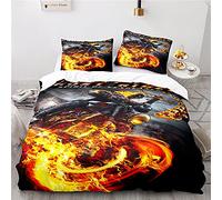 NICHIYOBI Ghost Rider Parure de lit 3 pièces avec housse de couette et taie d'oreiller, microfibre, impression numérique 3D (12, lit simple 135 x 200 cm)