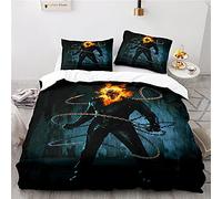 NICHIYOBI Ghost Rider Parure de lit 3 pièces avec housse de couette et taie d'oreiller, microfibre, impression numérique 3D (11,140 x 210 cm)
