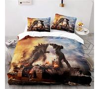 NICHIYOBI Godzilla vs Kong Parure de lit, housse de couette et taie d'oreiller, en microfibre, impression numérique 3D, parure de lit en trois pièces (3, simple 135 x 200 cm + 80 x 80 cm)