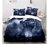NICHIYOBI Godzilla vs Kong Parure de lit, housse de couette et taie d'oreiller, en microfibre, impression numérique 3D, parure de lit en trois pièces (6, King 240 x 220 cm + 80 x 80 cm)